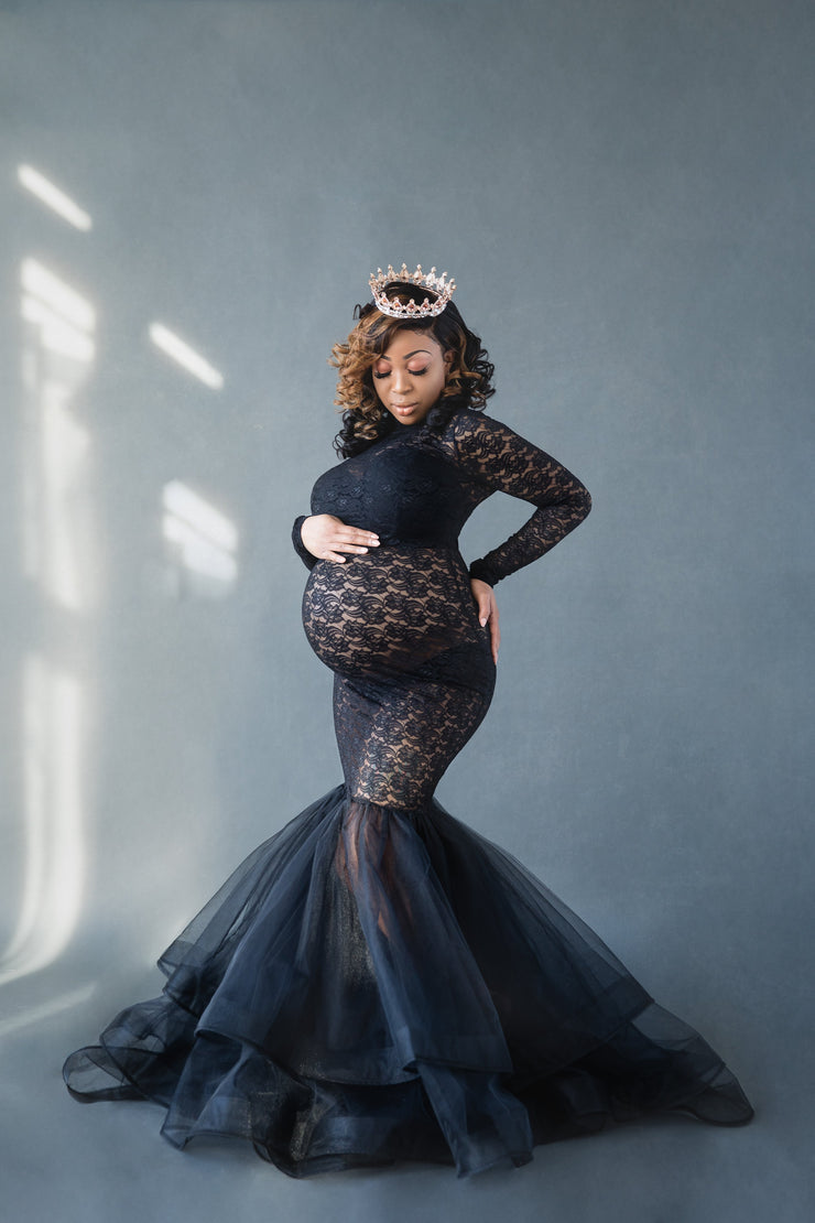 Black Lace Maternity Gown For Photo ...